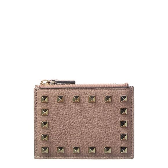 Valentino Rockstud Grainy Leather Card Case, Beige - Picture 1 of 4
